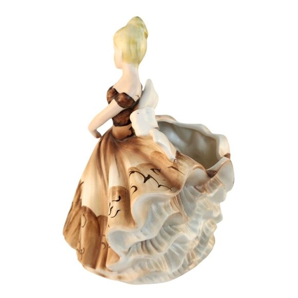 Vintage Lefton Figurine Vase Planter Brown Dress Blonde  Home Decor Collectible - Picture 3 of 10